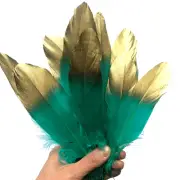 Goose Pointer Feather Gold Tipped x 10 pcs - Green - Style 21