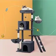 i.Pet 138cm Cat Tree, Cats Scratching Post Multi-Level Tower Pet Scratcher Climbing Trees Posts Indoor Kittens Wooden Play House Kitty Activity Center, with Plush Cover Condo Hammock Bed Black