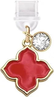ELISE & FONDA TP663 Type-C Charging Port Anti Dust Plug Little Clover Cell Phone Charm for iPhone 15/16/Samsung/OnePlus/Xiaomi/oppo Android Phones (Red)