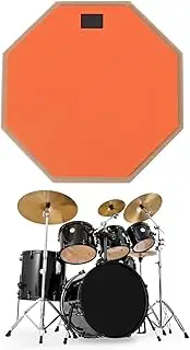 12 Inch Silent Practice Drum Pad, Rubber Practice Snare Drum Pad with 4 Drumsticks for Band Beginners Home, Drumming Practicing Equipment (Orange)