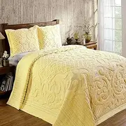 Better Trends 1 Piece Bedspread 100% Cotton Chenille Bedspreads Full/Double 96" x 110" Yellow Luxurious Medallion Pattern Tufted Soft Lightweight All Season Ashton Collection