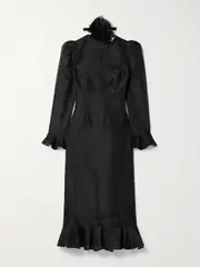 [Zimmermann] Zimmermann - Crush Embellished Linen And Silk-blend Midi Dress - Black - 1 1 Black