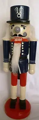 WOODEN NUTCRACKER PRINCE CHRISTMAS HANDPAINTED BLUE UNIFORM TOP HAT