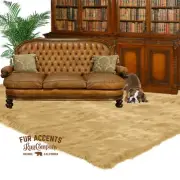 Plush Faux Fur Tan Shag Rug, Soft, Flexible Bonded Suede Back, Made in America