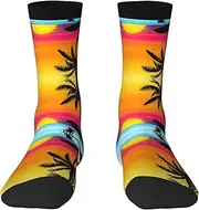 [JEJEA] sunset palm tree print Socks For Men and Women Men's Moisture Control Crew Socks Gifts For Golf, Hunting, Camping