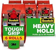 Scotch Tough Grip Moving Packing Tape, Clear, Moving Tape That Secures Boxes up to 80 Pounds, Moving Supplies, 4.78 cm. x 20.3 m, 6 Tape Rolls with Dispensers