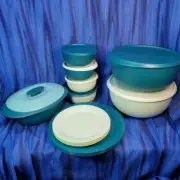 Tupperware Essentials Contemporary Serving Collection Green/Teal 16pc Set NEW