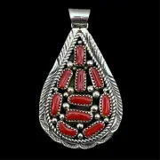 Mediterranean Red Coral Cluster Pendant Navajo handmade Marlene Jones Sterling