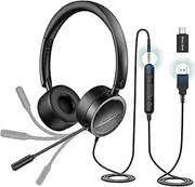 USB Headset New bee Computer Headset in-Line Call Controls Office Headset with Noise Cancelling Micphone Call Center Headset for Skype, Zoom, Laptop, Phone, PC, Tablet, Home
