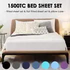 1500TC Fitted Sheet+Flat Sheet+2 Pillowcases Set Double Queen King Size Bedding