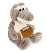 DolliBu Sitting Grey Alligator Stuffed Animal with Football Plush Toy, 9 Inch