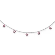 Sterling Silver Rhodium-Plated Clear/Red Cz W/2In Ext. Necklace Choker