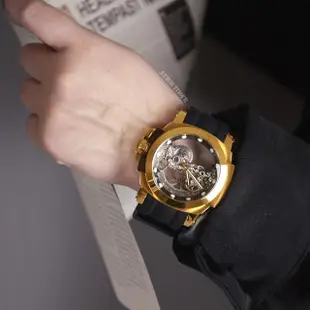 【INVICTA 英威塔】Coalition Forces系列 金框 鏤空錶盤 黑色矽膠錶帶 自動上鍊機械腕錶 男錶(24708)