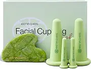 Rena Chris Facial Cupping Set & Gua Sha Facial Tools,Silicone Cupping Set & Xiuyan Jade Gua Sha Stone,Face Cupping Therapy Set for Lip Plumping and Puffiness Reducing(Mint Green)
