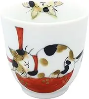 Hasami Ware 02-364 Pottery Blue Calico Cat Teacup (Small) Red