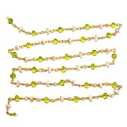3mm Faceted Pearl & Peridot Rondelle Rosary Chain - 24K Gold/Silver Jewelry Bead