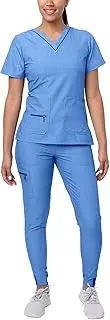 [Adar Uniforms] Adar Pro Flawless Plus Scrub Set for Women - Elevated V-Neck Top & Jogger Scrub Pants - P9600 - Heather French Blue - XS