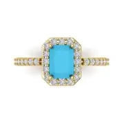 2.07 ct Emerald Halo Turquoise Stone Promise Bridal Wedding Ring 14k Yellow Gold