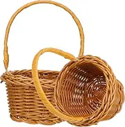 NOLITOY 2Pcs Portable Woven Baskets Imitation Rattan Small Flower Baskets with Handle for Home Garden Decor for Rustic Storage and Decorative Accents
