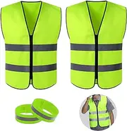 High Visibility Vests Car Safety Vest, Fully Reflective Safety Vest, Safety Vest, 2 Safety Vests for Adults with 2 Reflective Wristbands for Cars, Bikes, Motorcycles