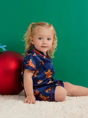 Baby Navy Gingerbread Satin Pj Set