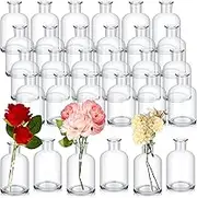 Lallisa 30 Pcs Clear Glass Bud Vases Bulk Small Mini Flower Vases for Centerpieces Decorative Glass Bottles Vintage Rustic Decoration for Wedding Dining Table Home Decor(8.45 oz)