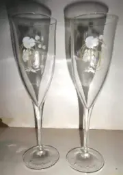 2 Perrier Jouet 8" Champagne Wedding Flute Glass Crystal PJ Belle Epoque Floral