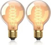 Bonlux Vintage Light Bulbs E27 Screw Bulb 60W, G80 ES Edison Screw Bulb Dimmable Warm White 2800K Decorative Spiral Filament Globe Bulbs Edison Screw E27 Amber Glass Incandescent Bulb, 2 Packs