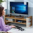 Adjustable Monitor Stand Storage Shelf Wooden Riser with Organizer for Computer