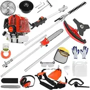 Lawn Trimmer 52cc 2-Stroke Gas 5-in-1 Multi-Function Hedge Trimmer Chainsaw Brush Cutter Loose Ground Closed Complete Accessories Shipping from USA Quick Arrival Red