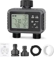 Sprinkler Timer 2 Zone, Programmable Automatic Timing Valves Controller Rain Delay Watering Manual Watering Hose Timer for Yard, Lawn, Pool, Garden, Child Lock (UK Standard)