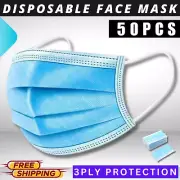 50Pcs Blue BLUSH Disposable Face Mask Protective Masks 3 layer Meltblown Filter