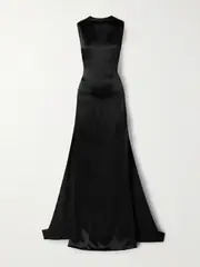 [ANN DEMEULEMEESTER] ANN DEMEULEMEESTER - Fida Open-back Satin Maxi Dress - Black - IT46 IT 46 Black
