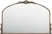 Distressed Antique Brass Wall Mirror Wide - 36x24 inch, Large Vintage Gold Fireplace Mantle Mirror, Baroque Ornate Decorative Bathroom Mirror for Over Sink