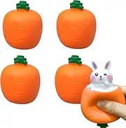 Easter Pop Up Bunny Stress Ball Toys - 4 Pack Carrot Rabbit Squeeze Sensory Fidget Toys for Autism ADHD Anxiety Relief, Adults & Kids Birthday Party Favors (Animal Stress Relief Toys) (4 Pack)
