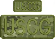 U S C G EMBROIDERY PATCH 4X10 AND 2X5 VELCR@ ON BACK OD GREEN MULTICAM
