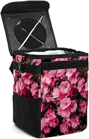 Car Trash Can with Lid,Bag Hanging Storage Pockets Leak-Proof,Portable Garbage Bin,Blooming Blossom Pink Flower