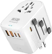 POWERZ Universal Travel Adapter All in one Fast Charging Adapter 65W GaN III with 2 USB Ports & 3 USB Type-C PD International Power Adapter Wall Charger for AUS to USA EU UK Asia Thailand Bali