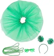 [WESIEVYA] Shamrock Tulle Tutu Skirt Headband Set Irish Festival Costumes Patrick's Day Accessories Green