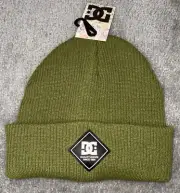 DC Shoes Men's Olive Stretch Ribbed Knit Cuffed Label Beanie Hats Cap One Size