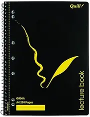 Quill Q Series A4 Lecture Book, 70gsm, 250 Pages, Black Polypropylene Cover