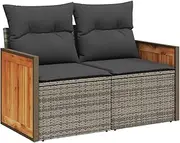 vidaXL Garden Sofa 2-Seater Patio Couch - Grey Poly Rattan Outdoor Seating with Cushions & Storage - Modular Design, UV-Resistant