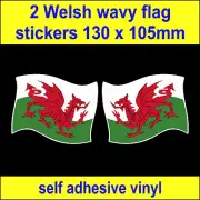 2x wavy welsh flag stickers Baner Cymru wales flag car van laptop dragon decals