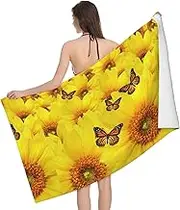 JBYJBX Yellow Flowers Butterflies Print Beach Towel Quick Dry Sandproof Microfiber Beach Bath Towel for Travel Pool Camping