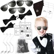 Mepase 18 Pcs Ring Bearer Gifts Ring Wedding Bearer Security Include Ring Bearer Proposal Bow Tie, Security Badge, Sunglasses, Earpiece, Card and Organza Bags for Kids Police Secret Service Costume