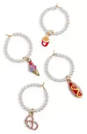 $86 - SUSAN ALEXANDRA Snack Set of 4 Imitation Pearl Wine Glass Charms