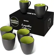 MIAMIO - 6 x 350 ml Stoneware Coffee Mug/Cup Set - Le Papillon Collection (Black-Green)