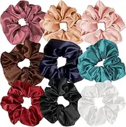 Mtuihfo 9 PCS Silk Hair Scrunchies for Women, Large Scrunchies Lengthening Satin, Soft and Silky Elastic Ponytail Holders Hair Accessories for Women Girls