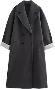 [Generic] Women Winter Coat Warm Wool Blend Jacket Long Sleeve Woolen Coats Casual In Outerwea