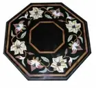 12" Black Marble side Coffee Table Top Geometric Design Inlay Corner Table